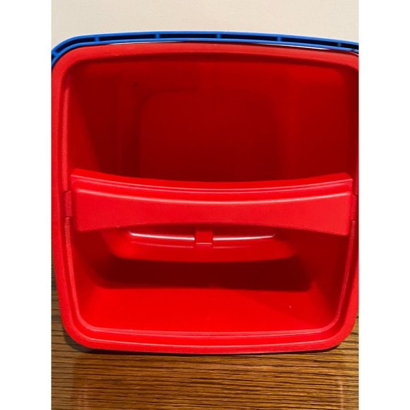 Lego Toys Vintage 987 Duplo Red Lego Storage Bucket Bin Blue Handle